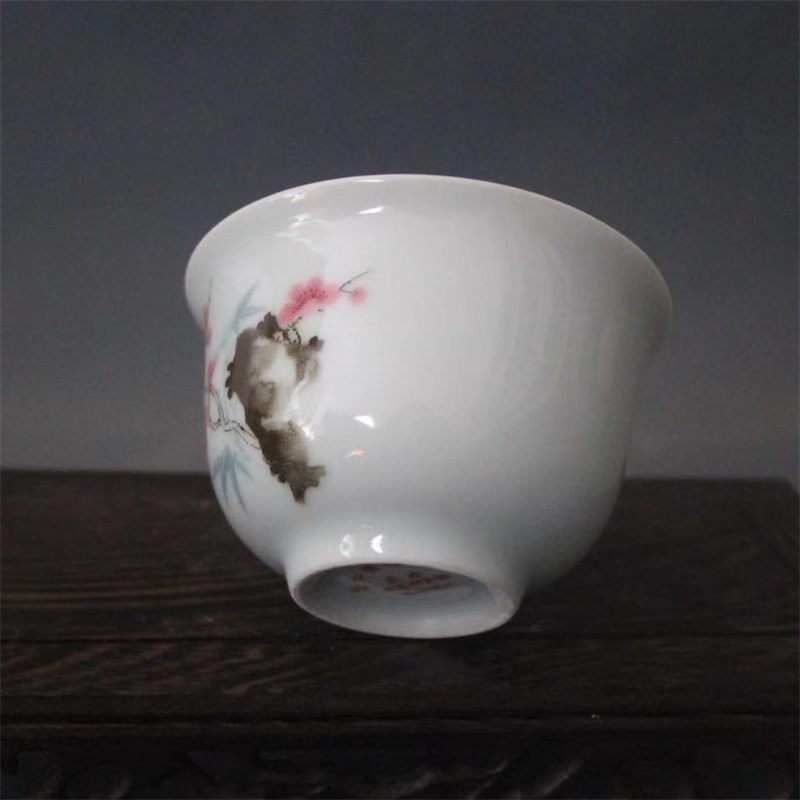 美帮汇景德镇仿古陶瓷珍品水点梅花杯子家居装饰桌面摆件收藏茶具高清大图