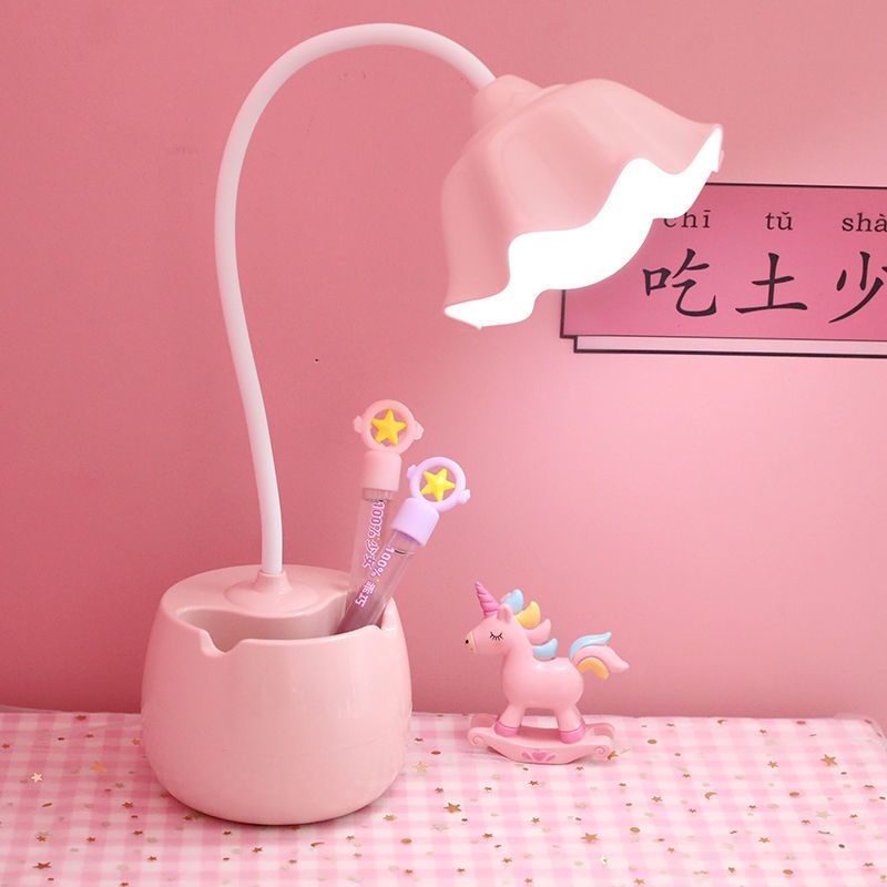 [灯头款]仅插电使用无赠品 1200毫安+送贴纸 少女心LED充电台灯卧室ins花朵护眼学习灯学生宿舍床头专用小夜灯