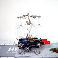红酒架摆件倒挂家用高脚杯架葡萄创意欧式酒瓶客厅酒柜装饰品套装|樱花双瓶酒架古铜色(不带酒杯)