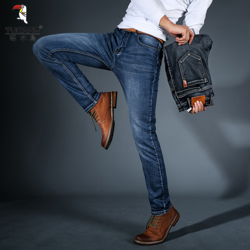 啄木鸟牛仔裤男士宽松夏季直筒2025年新款春秋四季加绒弹力长裤男高清大图