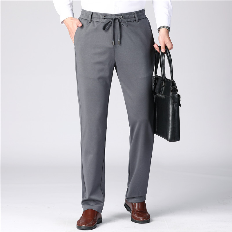 恒源祥春款男士商务休闲裤夏季薄款中年直筒弹力运动裤松紧腰裤子