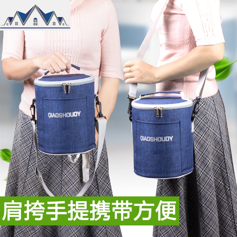 饭袋便当包保温桶袋子手提圆形饭盒袋便当盒饭桶保温袋带饭手提袋 三维工匠收纳包高清大图