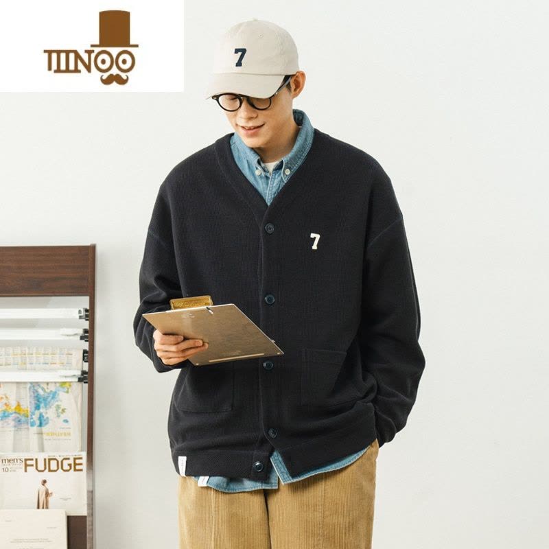 YANXU华夫格开衫男纯色V领毛衣男潮牌针织衫情侣装外套图片