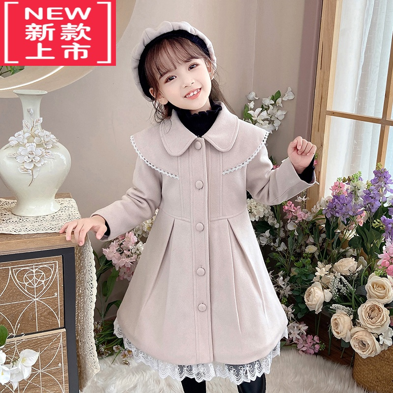可莉允女童毛呢外套冬装2022新款儿童洋气呢子大衣夹棉加厚中长款连衣裙棉服