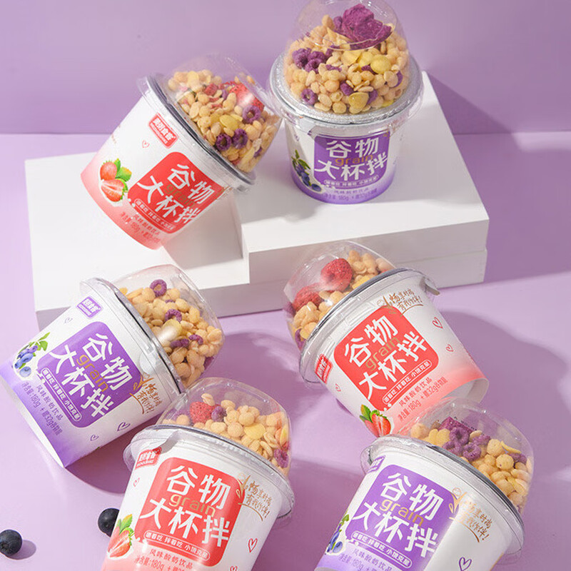 美粥食客 嚼着吃的酸奶大杯装燕麦酸奶 酸奶坚果3杯+草莓坚果3杯高清大图