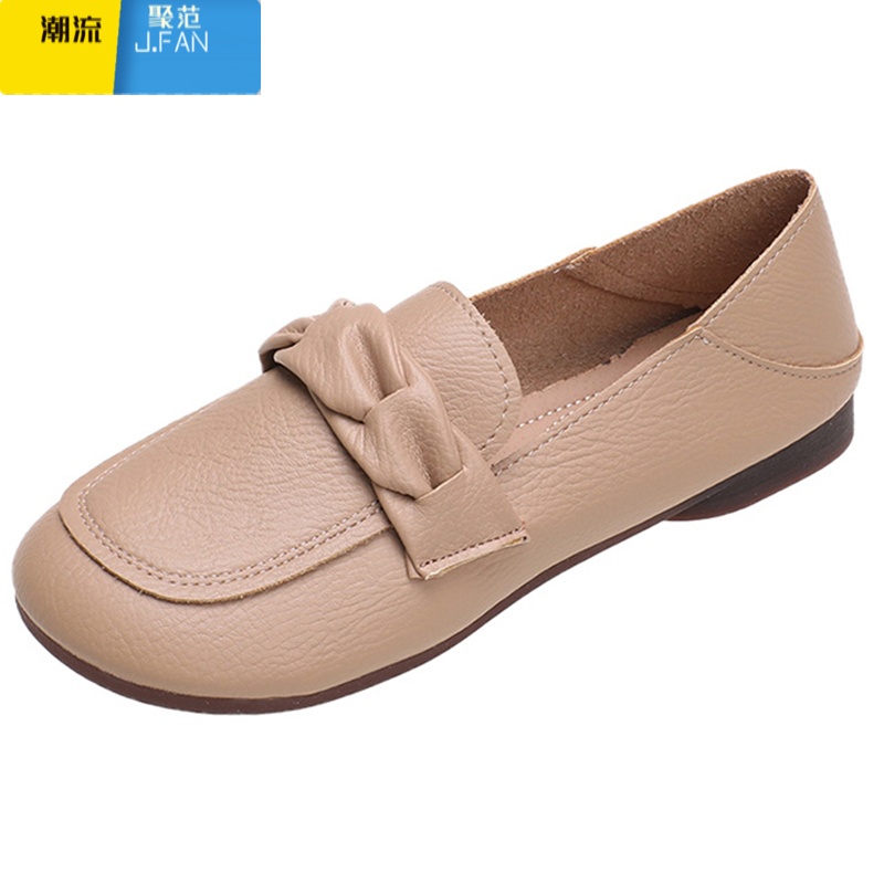 聚范平底单鞋女2024年夏季新款一脚蹬豆豆鞋浅口软底软皮裙子鞋子圆头高清大图