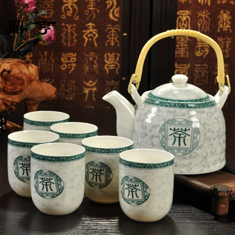 鼎亨日式陶瓷茶壶大号青花瓷提梁壶过滤家用泡茶套装凉水壶茶具景