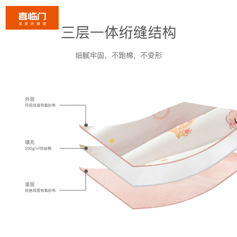 喜临门六层纱布薄被毛巾被纯棉婴儿盖被儿童婴儿午睡盖毯春夏秋冬四季款被粉色-粉樱兔