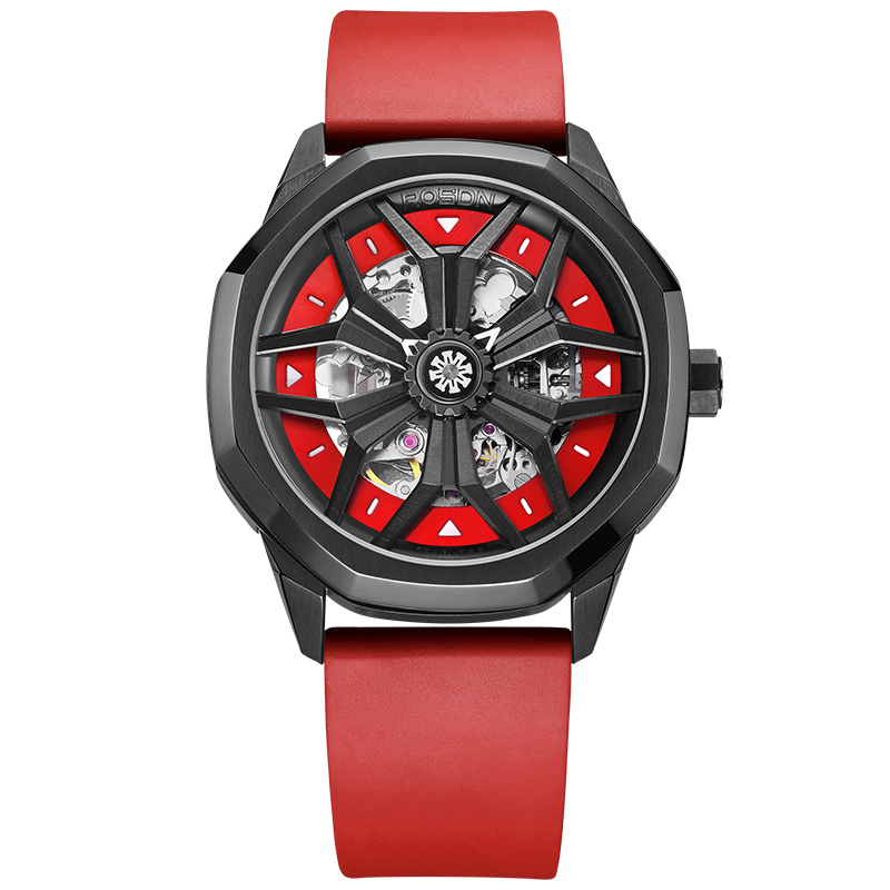 劳士顿(ROSDN)无畏系列手表男自动机械表运动简约胶带商务男士怀表时尚国产潮流镂空男表G2188 故宫红硅胶带