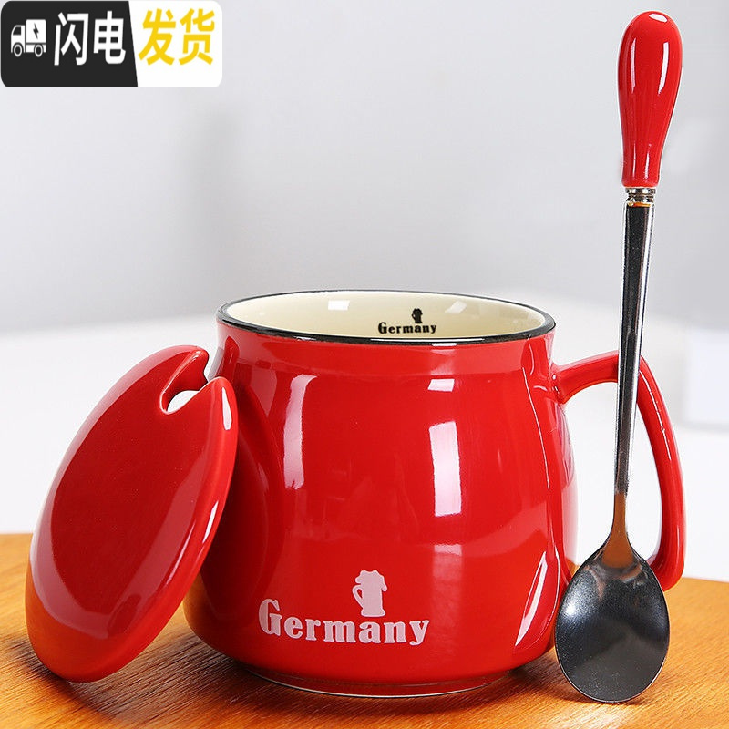 三维工匠创意陶瓷马克杯带盖勺大容量可爱早餐杯水杯家用咖啡杯茶杯牛奶杯 黑520+专属勺+盖咖啡器具高清大图