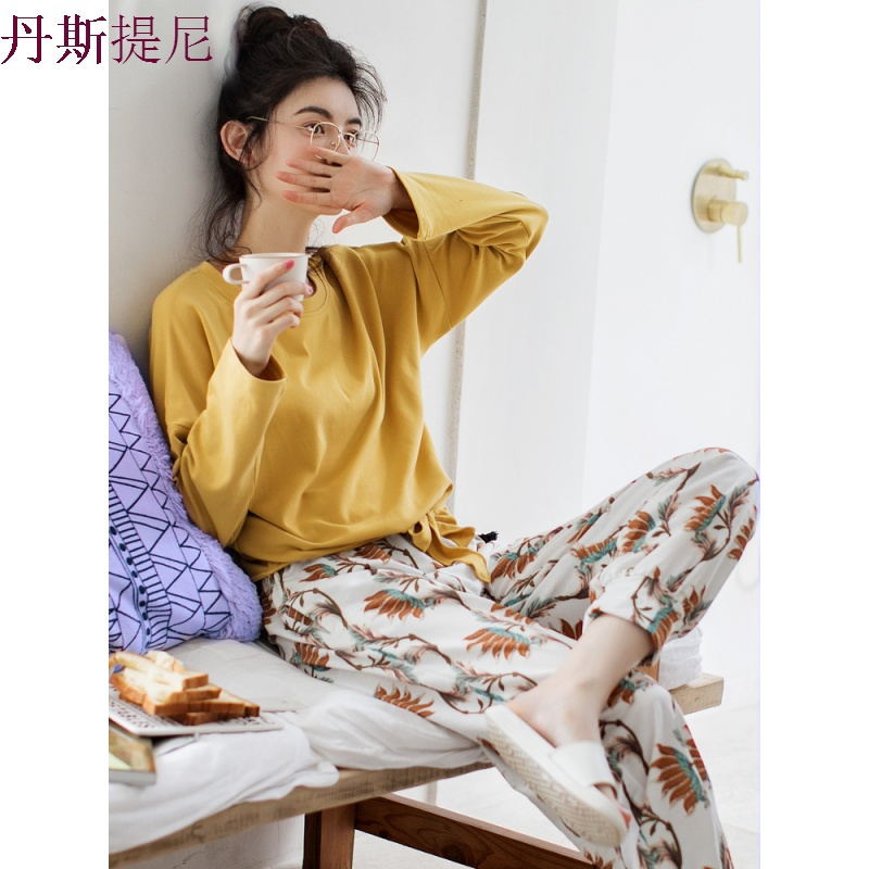睡衣女秋纯棉长袖韩版女士春秋甜美可爱时尚宽松家居服套装可外穿