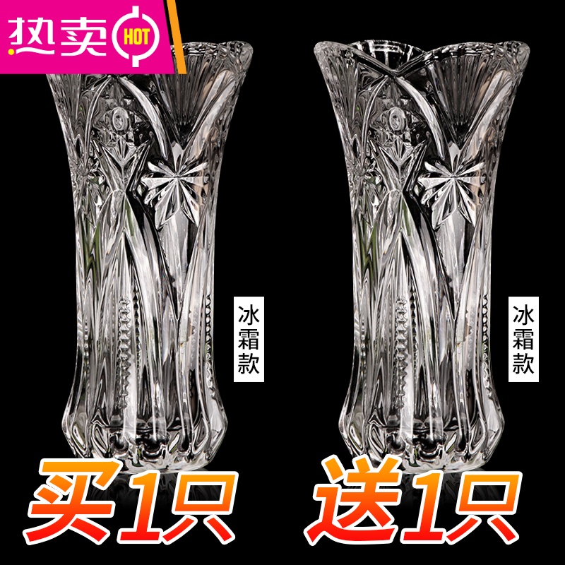 富贵竹花瓶水晶玻璃透明网红摆件客厅插花百合水培养北欧创意简约fenghou 25cm冰霜 买1送1 图片 高清实拍大图 苏宁易购