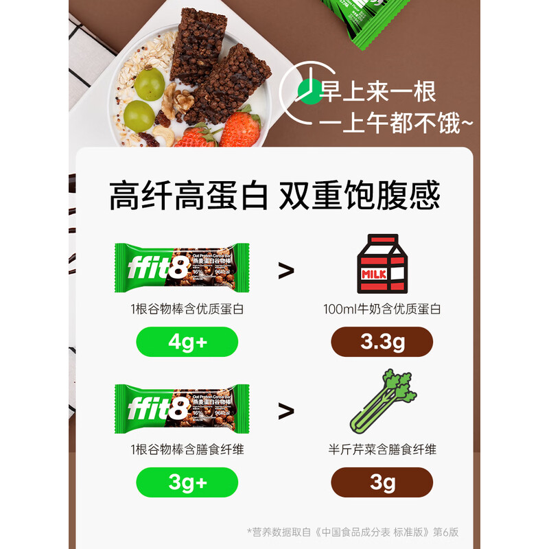 ffit8燕麦蛋白谷物棒蛋白棒能量棒早餐代餐棒饱腹控卡零食黑巧味25g*7
