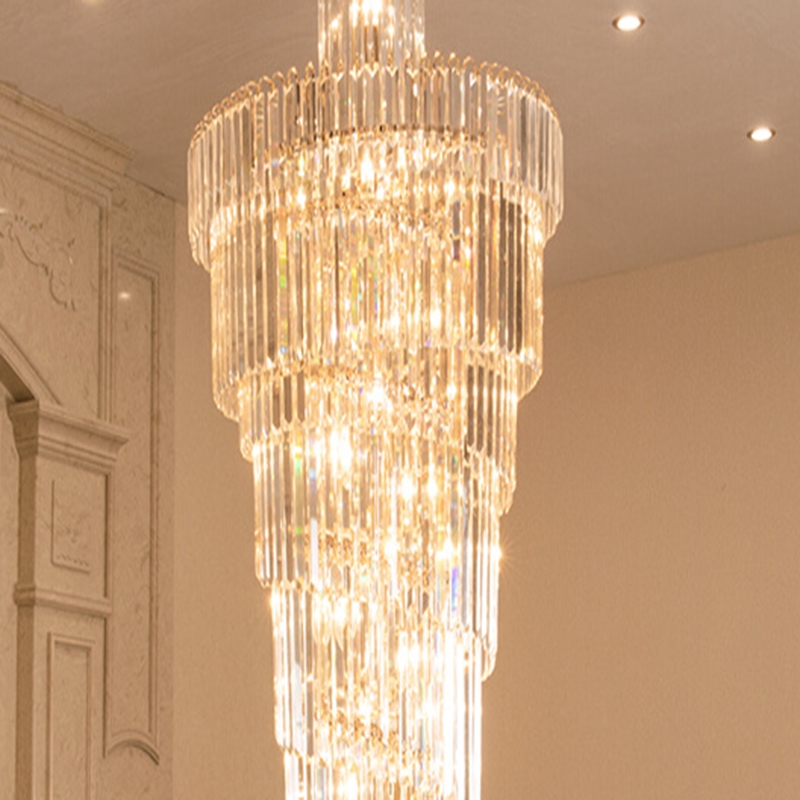 锦兆家居欧式别墅客厅水晶灯酒店大堂大吊灯复式楼中楼中空旋转楼梯长
