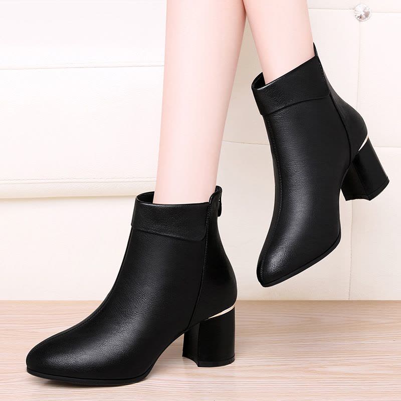 帝紫规杨幂同款马丁靴女英伦风高跟短靴女皮鞋2020秋冬新款帅气女士靴子女鞋图片