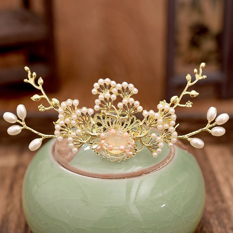 头冠古风发饰中式新娘凤冠秀禾发冠顶簪发钗顶夹古装配饰 发冠一个