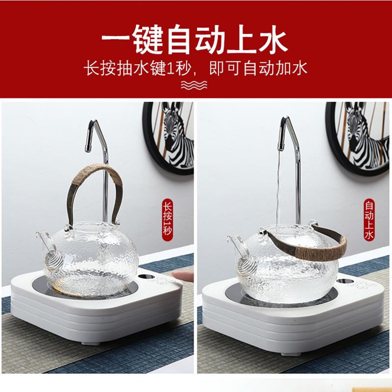 电陶炉家用自动上水多功能茶炉煮茶器可定时防干烧不挑壶泡茶烧水器(白色单炉+H款玻璃壶套餐)