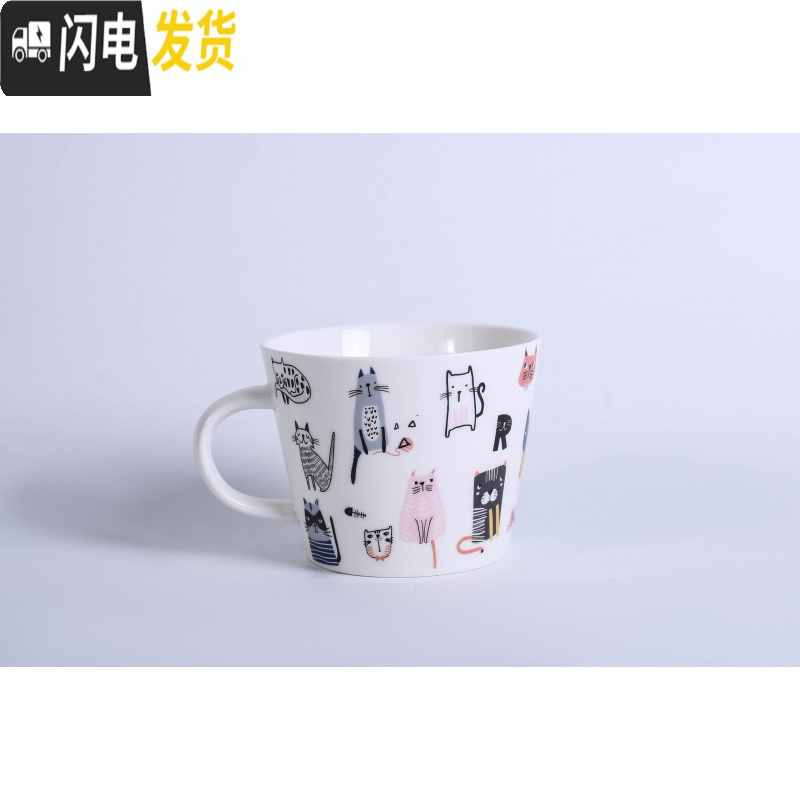 三维工匠猫咪杯咖啡杯燕麦片杯子带勺盖可微波炉牛奶早餐杯茶杯水杯陶瓷杯马克杯高清大图