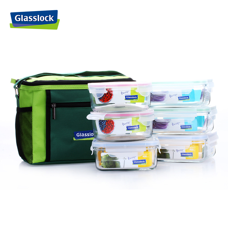 GLASSLOCK韩国进口耐热钢化玻璃保鲜盒收纳盒储物盒六件套装900ml*2+720ml*2+715ml*2