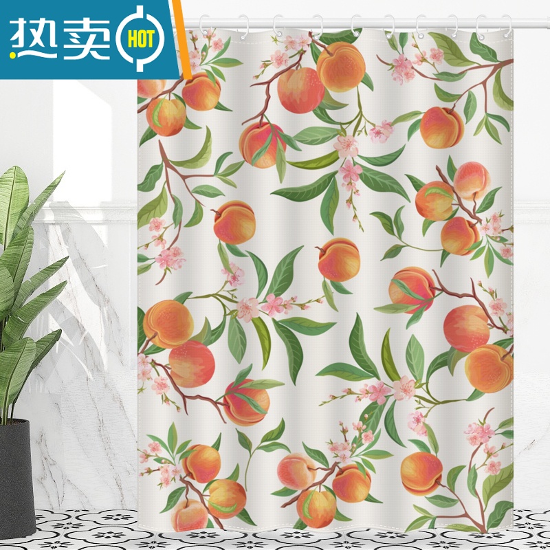 敬平浴室防水浴帘卫生间免打孔套装干湿分离加厚浴间窗帘蜜桃挂帘 A款甜蜜蜜桃+挂钩+磁吸绑绳 单帘宽200x高200不含杆