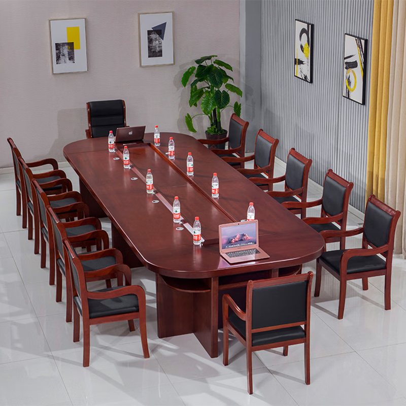 鑫金虎会议桌实木贴皮大型会议长桌椭圆形桌子H6高清大图