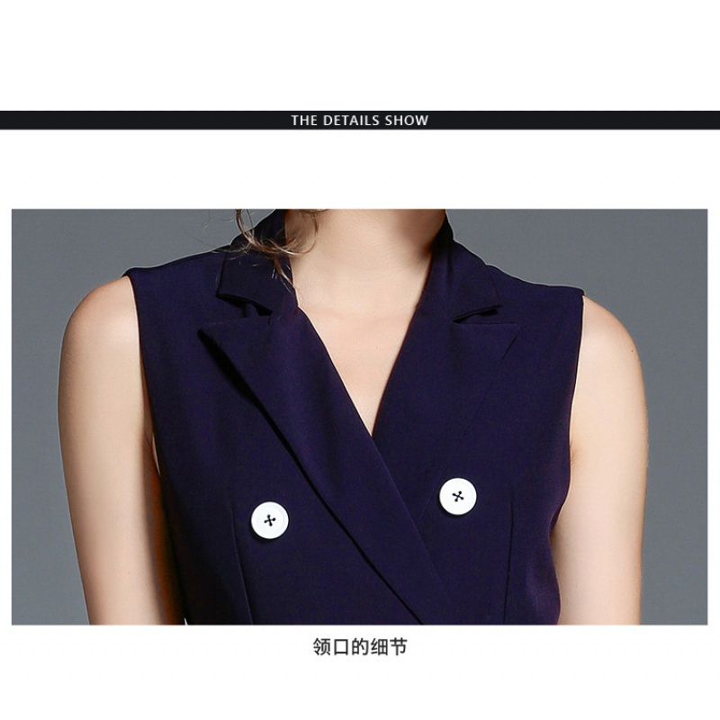 西装领减龄双排扣连衣裙 ins超火的女装无袖系带收腰中长款背心裙