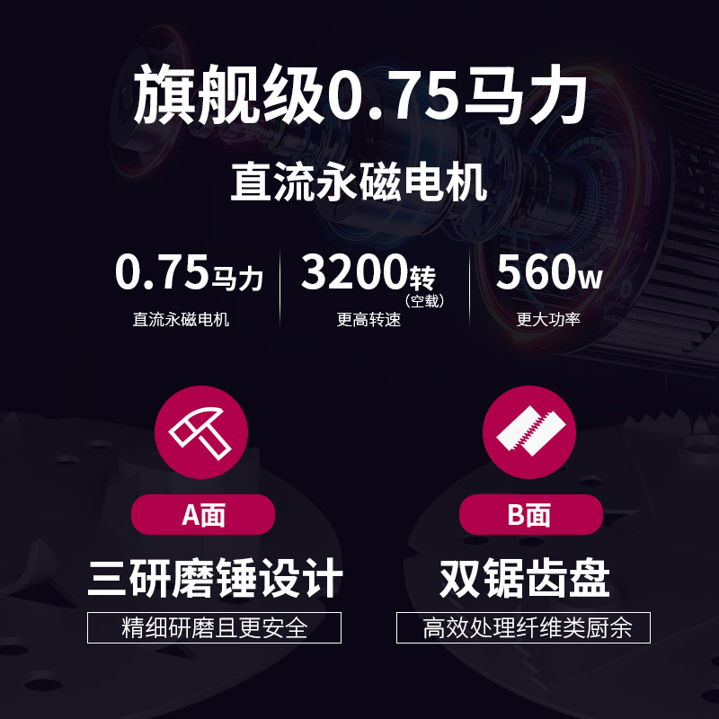 中美合资/爱迪生18-0厨房垃圾处理器家用厨余食物餐厨水槽粉碎机