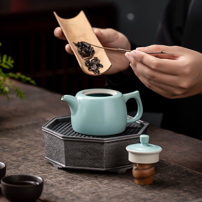 苏氏陶瓷(SUSHI CERAMICS)汝窑井栏泡茶壶开片可养金线汝瓷茶壶礼盒装180ml图片