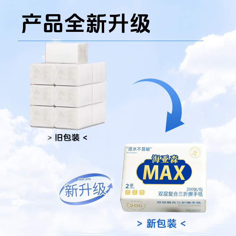 海亚森 M3001 MAX 双层复合三折擦手纸225*230mm 200张/包 20包/箱(计价单位:箱)白色