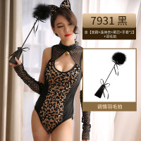 情趣内衣制服带尾巴骚内裤猫女郎豹纹衣服激情套装sm漆皮紧身女王