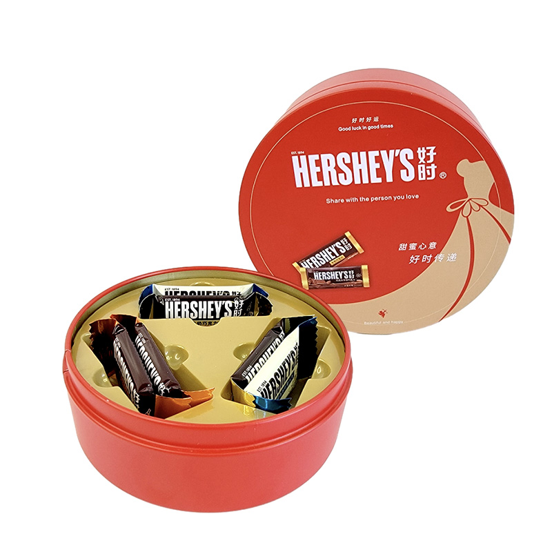 Hershey’s好时牛奶巧克力圆形铁盒礼盒装婚庆结婚喜糖成品 圆形6颗排块1盒 好时