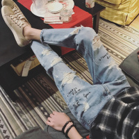 春夏牛仔裤男士2018韩版时尚修身弹力九分裤小脚男生春秋9分裤子