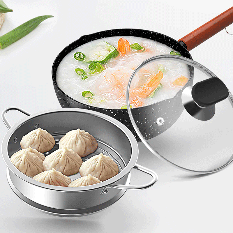 婴儿小奶锅泡面锅不粘锅家用烘焙精灵麦饭石宝宝辅食锅宝宝辅食奶锅雪平锅 [铝合金材质/复合锅底]18厘米无盖