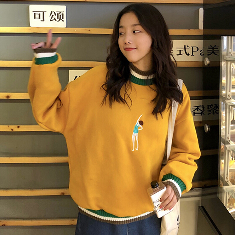 火上衣灯芯绒长款复古港风chic卫衣女韩版潮学生宽松红色均码