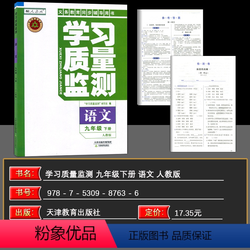 语文 九年级下 [正版]2024春 义务课程标准同步辅导用书 学习质量监测 九年级语文下册 人教版 内含检测卷与参高清大图