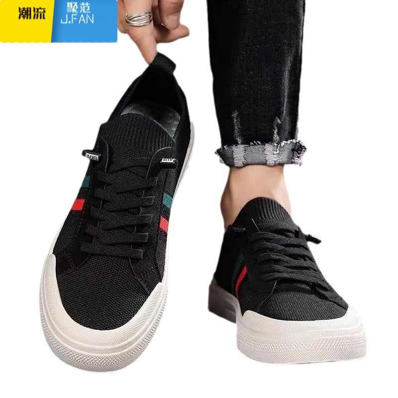 聚范一脚蹬男鞋春季薄款针织网布鞋男士夏天帆布休闲板鞋防滑软底夏季高清大图