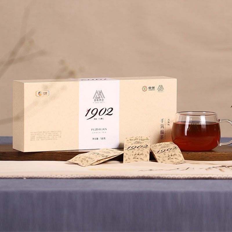 中茶湖南安化黑茶传世1902手筑褔茶168g便捷袋泡礼盒