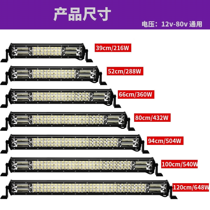 闪电客汽车led长条射灯12v越野车顶灯24v大货车前杠灯中网改装超亮爆闪 套餐:1.20米648W+遥控爆闪线组