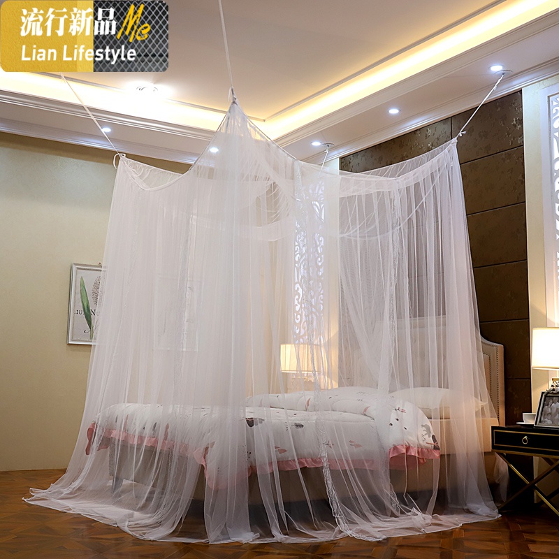 三维工匠蚊帐家用1.8m床吊顶伸缩支架床幔2米方形挂式超大拼接落地公主风