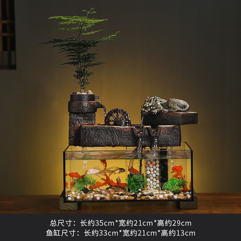 创意招财流水摆件室内客厅办公室装饰桌面循环水鱼缸开业乔迁礼品