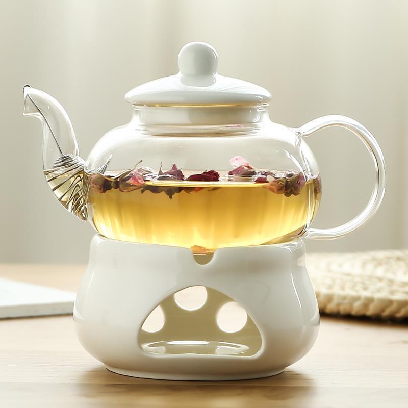 鱼丸 茶具花茶壶花陶瓷茶具花茶杯花草水果花果茶壶蜡烛加热套装玻璃