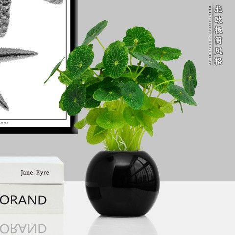 仿真绿植铜钱草办公室仿真绿色植物客厅室内摆件装饰花瓶盆栽假花|简约风黑铜钱草*