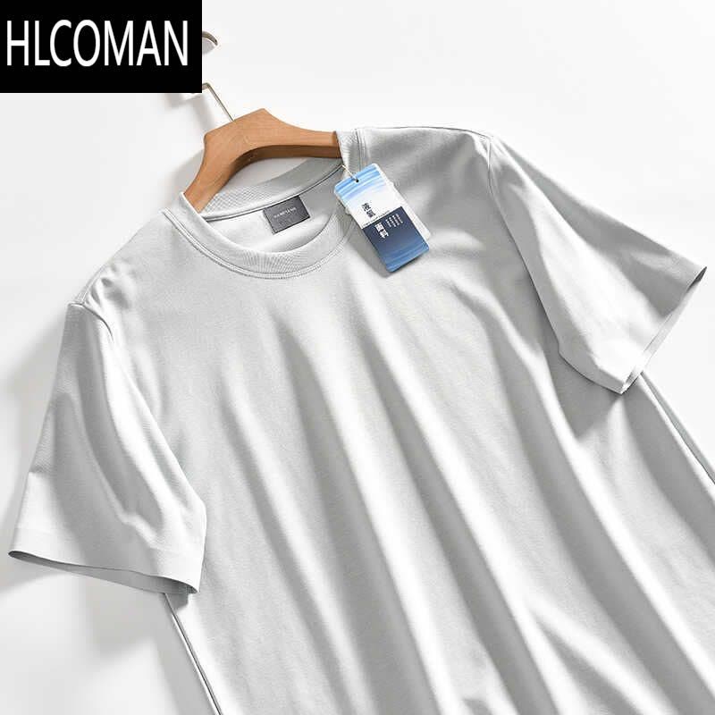 HLCOMAN尖峰大牛货!液氨皮马棉 男士夏季休闲7A压胶圆领纯色短袖T恤图片