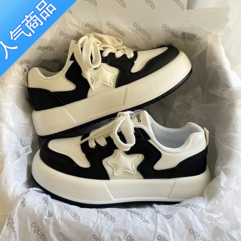 SUNTEK油桃Yoto小众百搭厚底星星小白鞋2023春季新款韩版休闲运动板鞋女图片