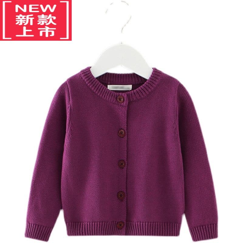 可莉允初禾 日系秋冬厚实款女孩儿童宝宝紫色圆领休闲毛衣开衫外套图片