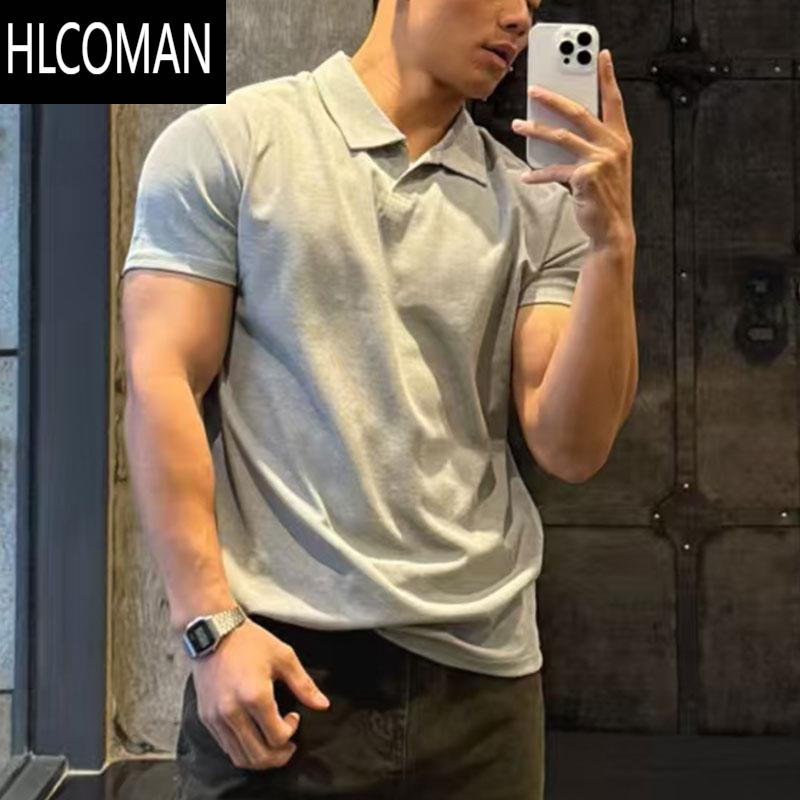 HLCOMAN健身短袖男速干纯色美式运动t恤夏季华夫格跑步训练收袖口衫