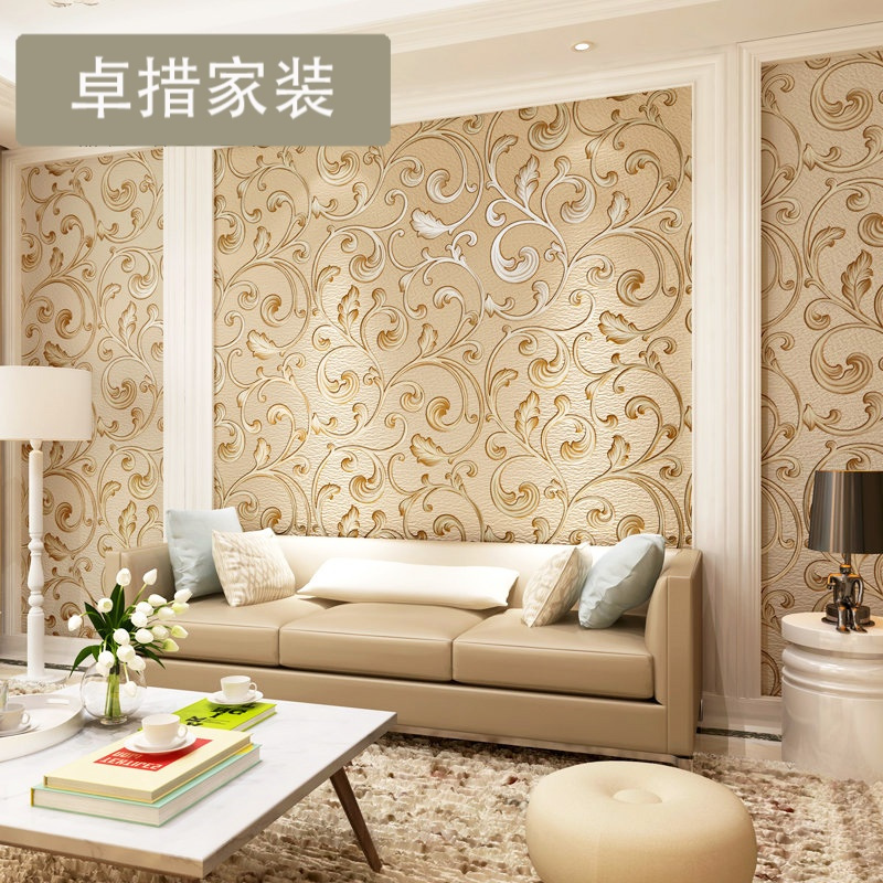 简欧式莨苕叶鹿皮绒无纺布墙纸 客厅卧室电视背景墙壁纸3D立体壹德壹