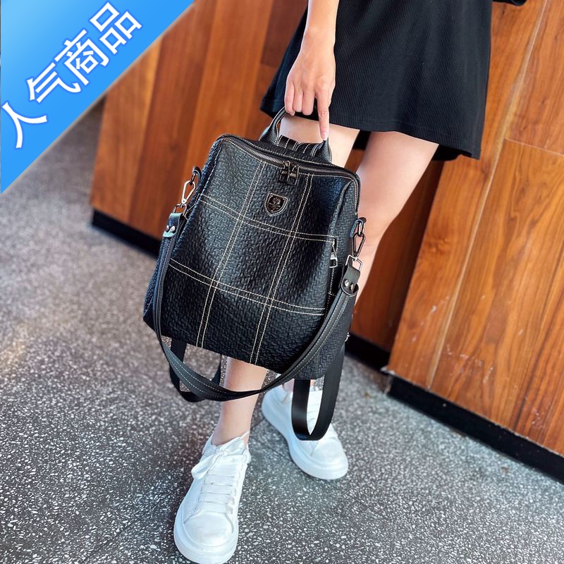 封后防盗双肩包女2022新款时尚潮流软皮休闲旅行包感女士背包旅行包男女高清大图