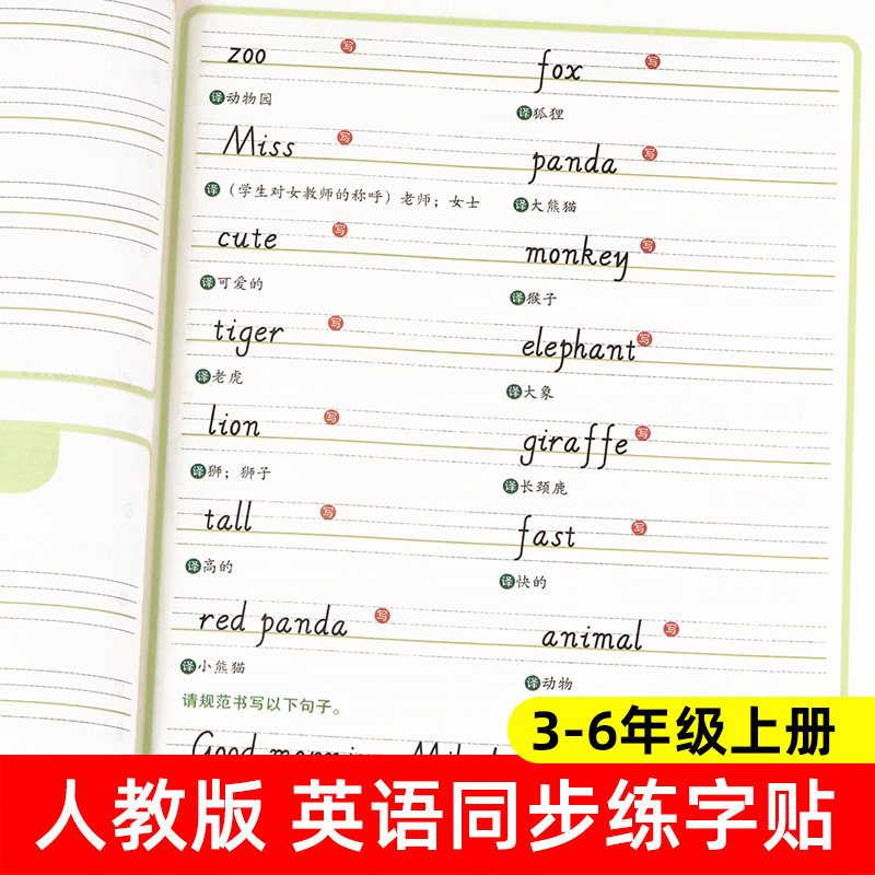[3上]英语字帖 单本 [正版]小学英语同步字帖三年级四年级五年级六年级上册英语单词描红练习本人教版每日一练老师练字本小高清大图
