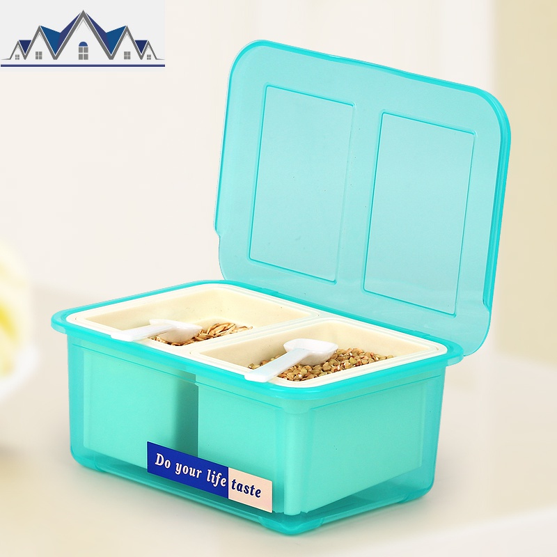 带勺调料盒厨房家用品具调味瓶盐味精佐料盒罐翻盖二三四格收纳盒 三维工匠高清大图